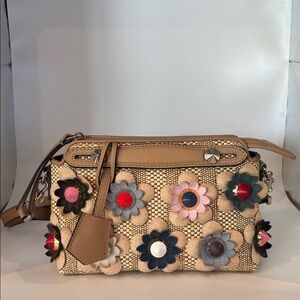 FENDI By The Way Raffia Flowers Mini Tote and Shoulder Bag